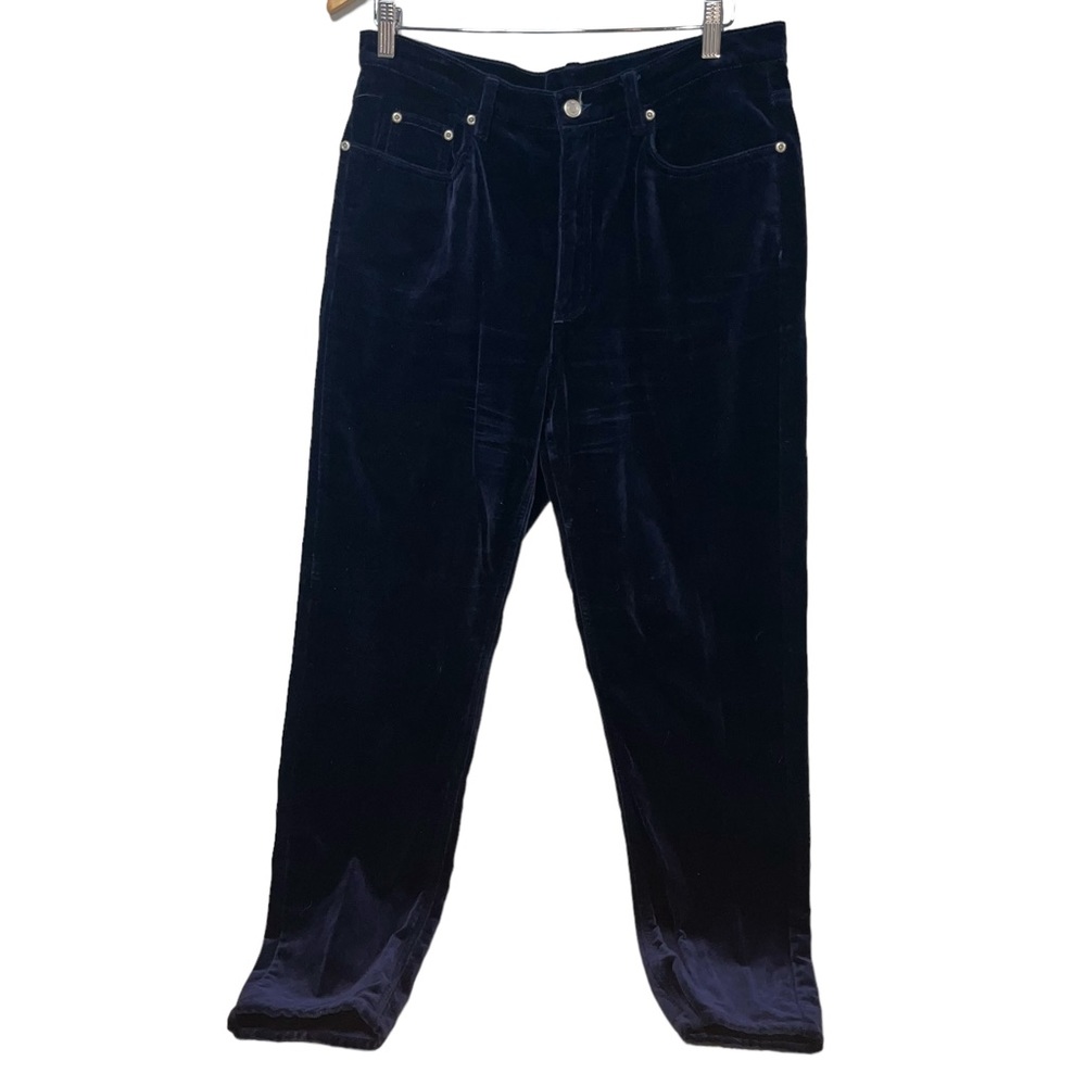 Liz Claiborne  Navy Blue Velvet Pants‎ High Waisted Straight Leg Size 16 #9